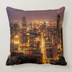 Night cityscape of Chicago Throw Pillow
