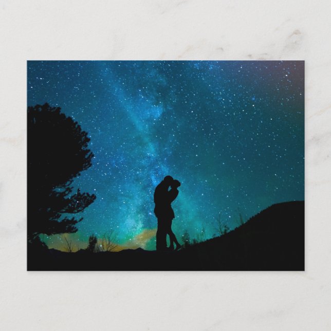 Night Couple Kissing Romantic Colourful Starrry Postcard (Front)