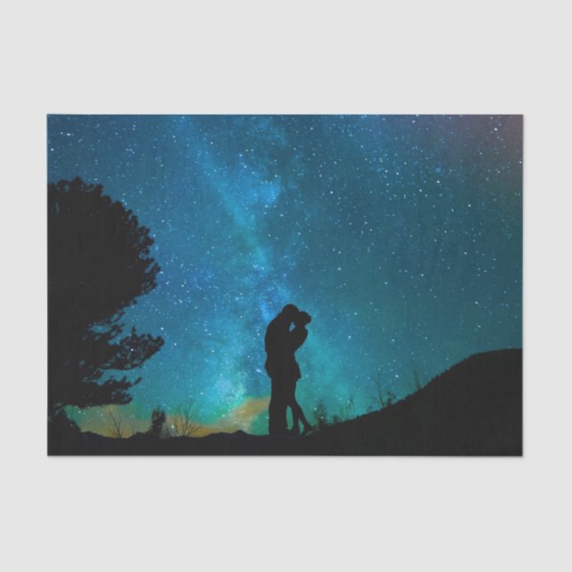 Night Couple Kissing Romantic Colourful Starrry Sk Tissue Paper (Front)