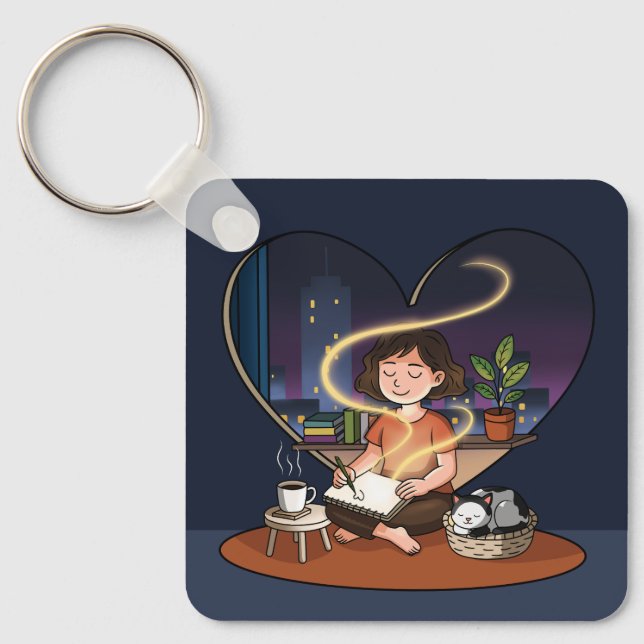 Night Creator Cozy Heart Window Art Keychain (Front)