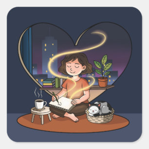Night Creator Cozy Heart Window Art Square Sticker