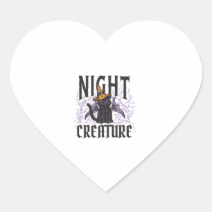 Night Creature Funny Halloween Cat Heart Sticker