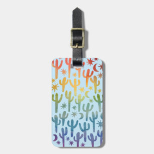 Night Desert Cacti Rainbow BLue Pattern Watercolor Luggage Tag