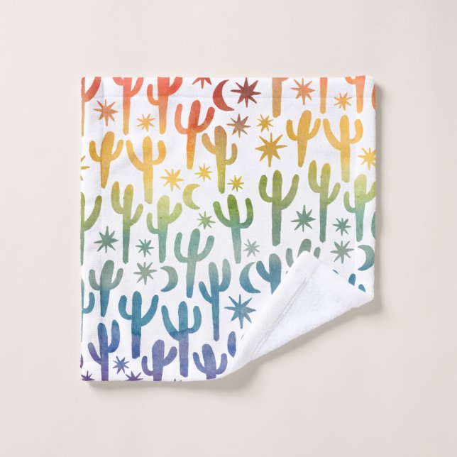 Night Desert Cactus Aquarelle Motif Rainbows (Gant de toilette)