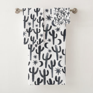 Night Desert Cactus Watercolor Motif Indigo