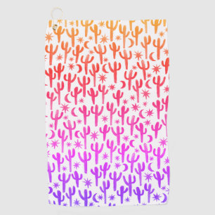 Night Desert Saguaro Cacti Watercolor Ombre Sunset Golf Towel