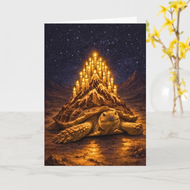 Night Desert Sulca Tortoise birthday cake mountain Card (Yellow Flower)