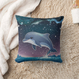 Night Dreamy Dolphin Big Print Throw Pillow