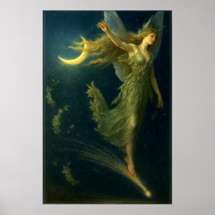 Night Fairy Riding On A Shooting Star Fantasy Art Poster