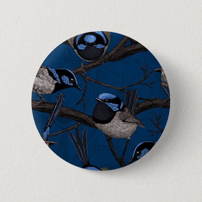 Night fairy wrens 2 inch round button (Front)
