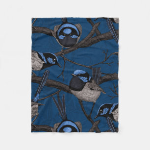 Night fairy wrens fleece blanket