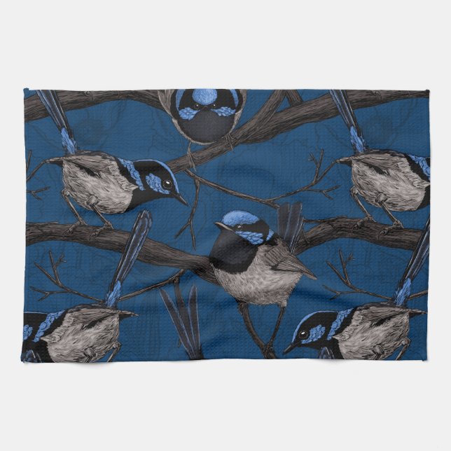 Night fairy wrens kitchen towel (Horizontal)