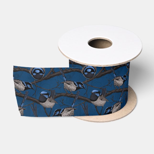 Night fairy wrens satin ribbon (Spool)