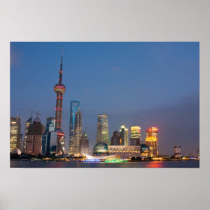 Night falls on Shanghai China Poster