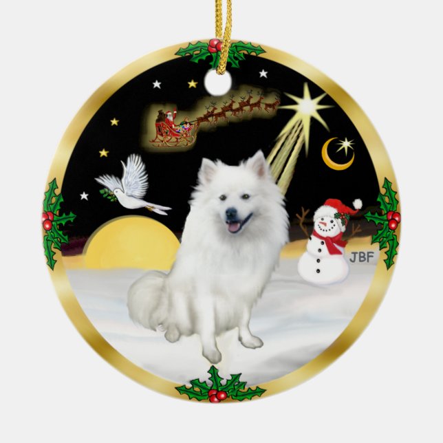 Night Flight -  American Eskimo Dog Ceramic Ornament (Front)