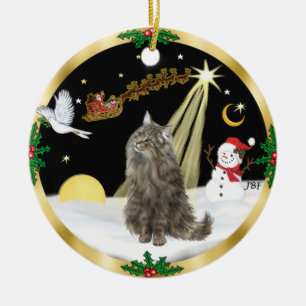 Night Flight - Norwegian Forest cat Ceramic Ornament