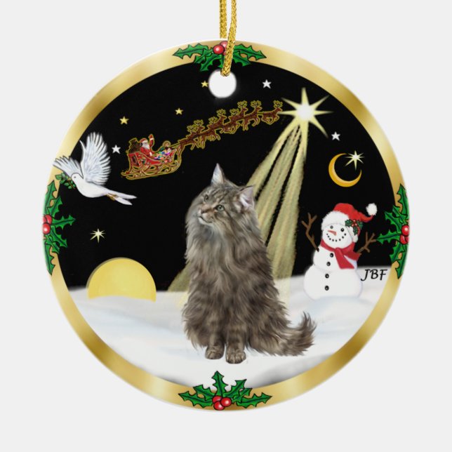 Night Flight - Norwegian Forest cat Ceramic Ornament (Front)