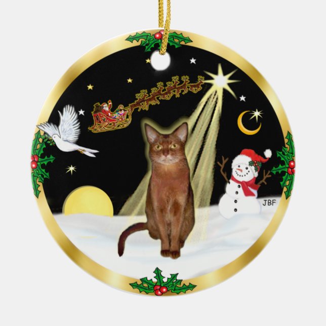 Night Flight - Ruddy Abyssinian cat Ceramic Ornament (Front)