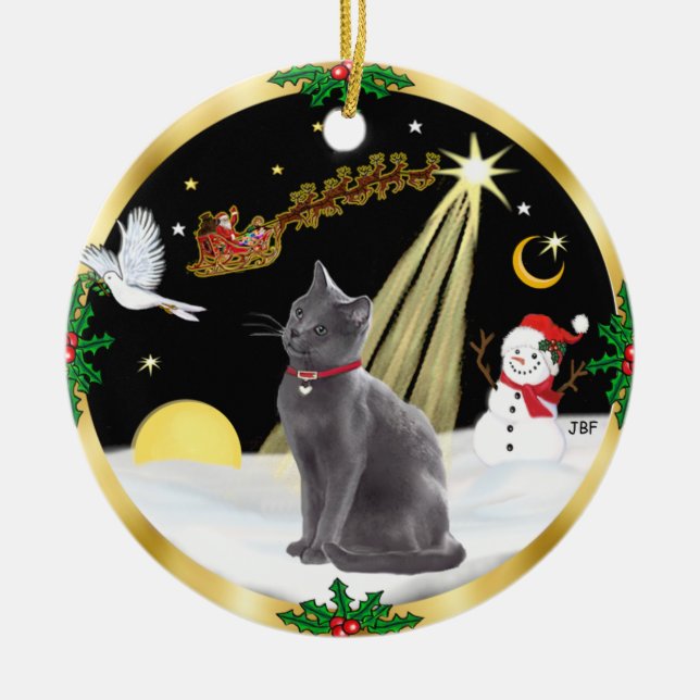 Night Flight - Russian Blue cat Ceramic Ornament (Front)
