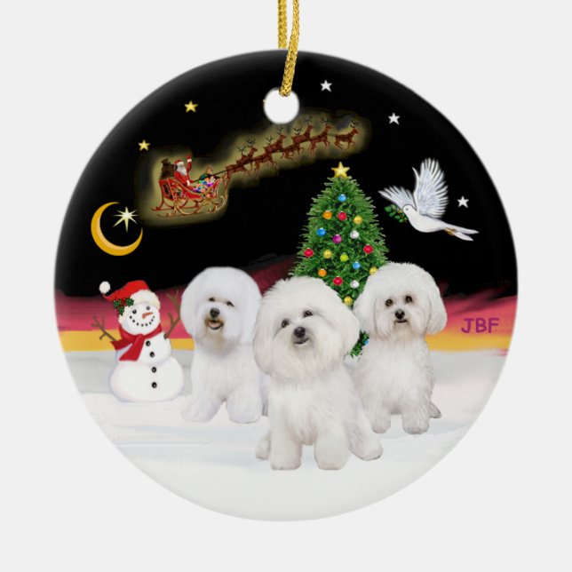 Night Flight - Three Bichon Frise Ceramic Ornament (Front)