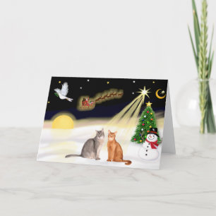 Night Flight - Two Abyssinian cats Holiday Card