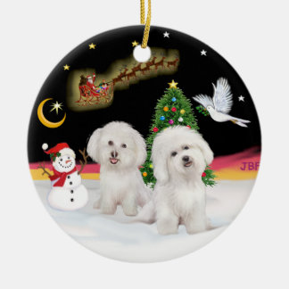 Night Flight - Two Bichon Frise Ceramic Ornament