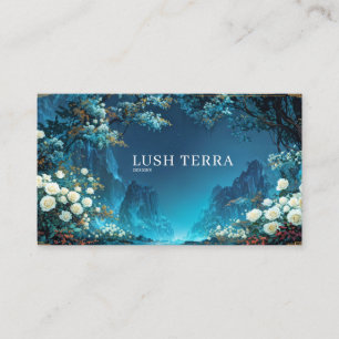 Night Floral White Rose and Canyon Landscape Business Card