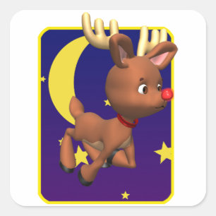 Night Flying Reindeer Square Sticker