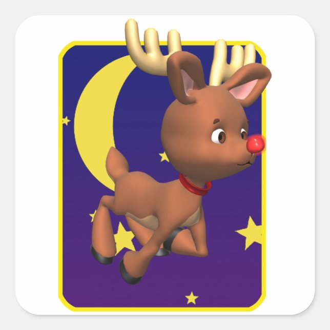 Night Flying Reindeer Square Sticker (Front)