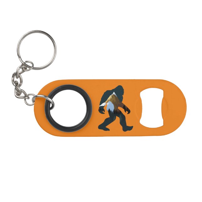 Night Forest Bigfoot Keychain Bottle Opener (Front (Horizontal))