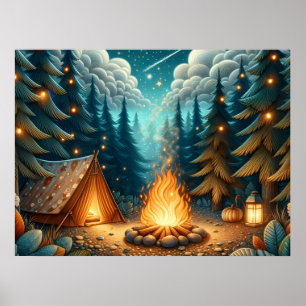 Night Forest Camping Poster