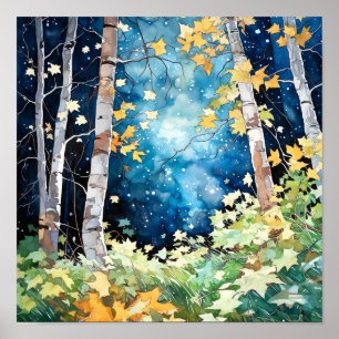 Night Forest Landscape Home Decor Poster