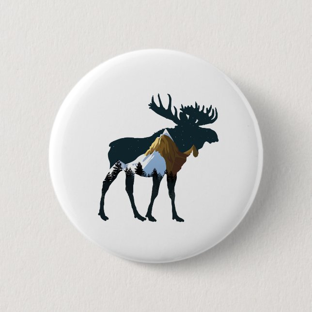 Night Forest Moose     2 Inch Round Button (Front)