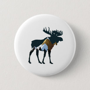 Night Forest Moose     2 Inch Round Button