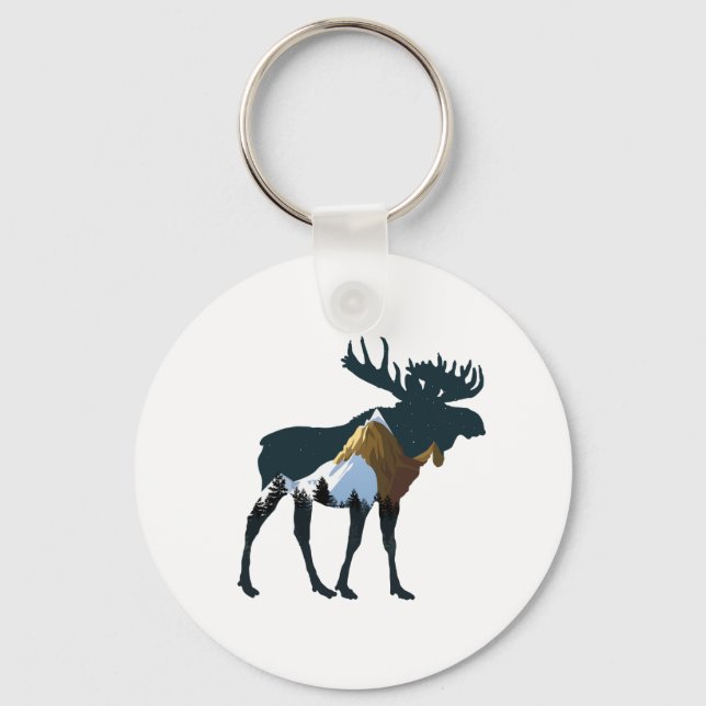 Night Forest Moose      Keychain (Front)