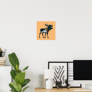 Night Forest Moose Poster