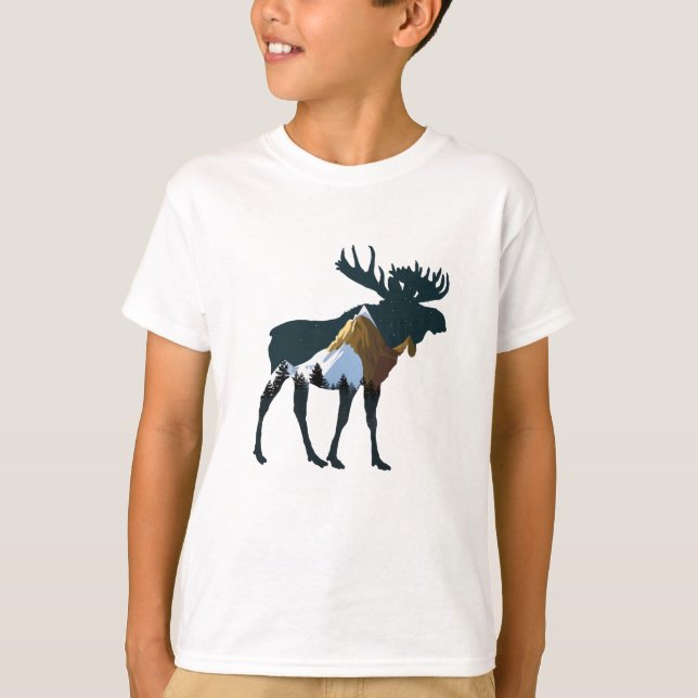 Night Forest Moose       T-Shirt (Front)