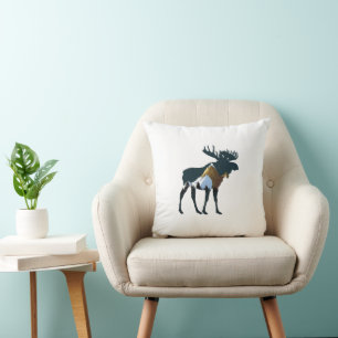 Night Forest Moose      Throw Pillow