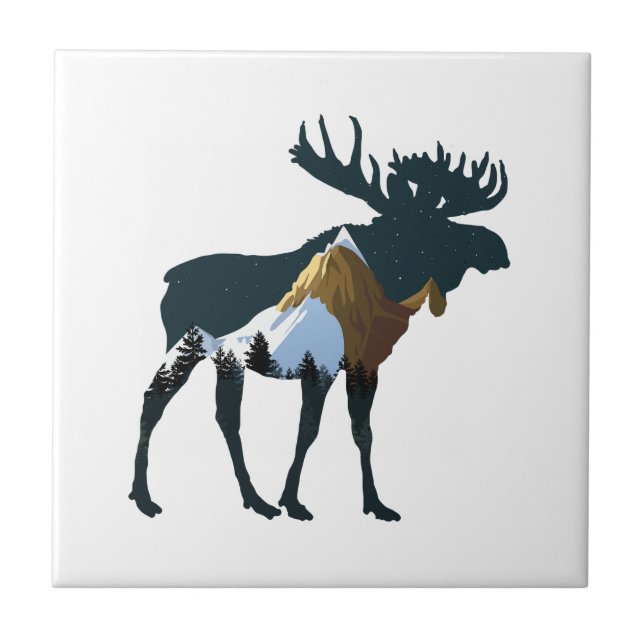 Night Forest Moose        Tile (Front)