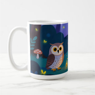 Night Forest Owls Illustration Coffee Mug