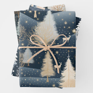 Night Forest Winter Village Wrapping Paper Sheet