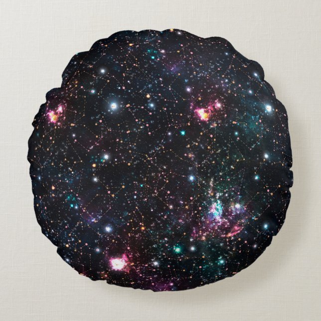 Night Galaxy Space PrintSeamless Pattern in Repeat Round Pillow (Front)