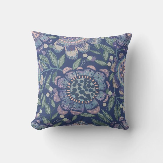 Night Garden Bold Floral Throw Pillow (Front)