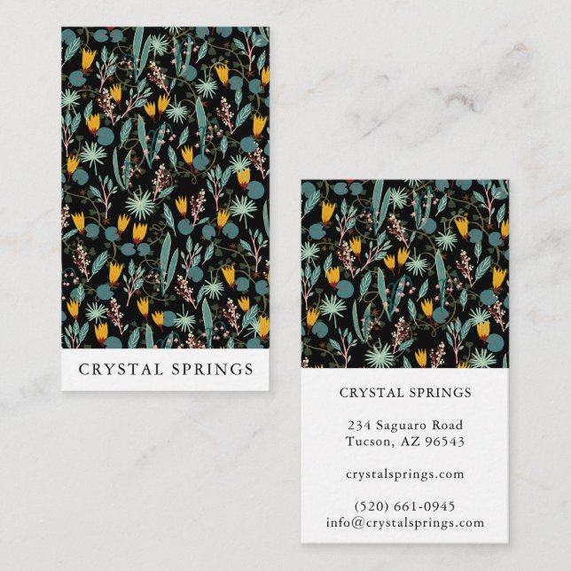 Night Garden Botanical Plants Modern Chic Black Business Card (Front/Back)