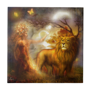 Night Goddess and Lion Tile