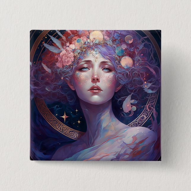 Night Goddess Queen Fantasy Art Button (Front)