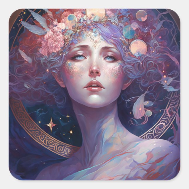 Night Goddess Queen Fantasy Art Square Sticker (Front)