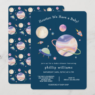 Night Green Galaxy Space Moon Star Baby Shower Invitation