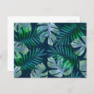 Night Green Tropical Leaves Postcard