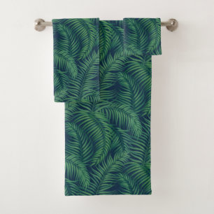 Night Green Tropical Palm Leaves  Bath Towel Set